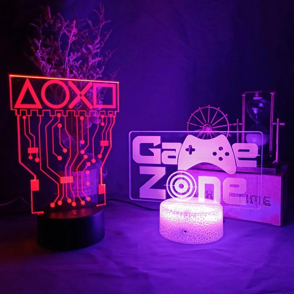 LED 게임 룸 데스크 설정 장식 테이블 게임 콘솔 아이콘 로고 센서 라이트, 어린이를 위한 3D 야간 조명 어린이 침대 옆 선물 생일